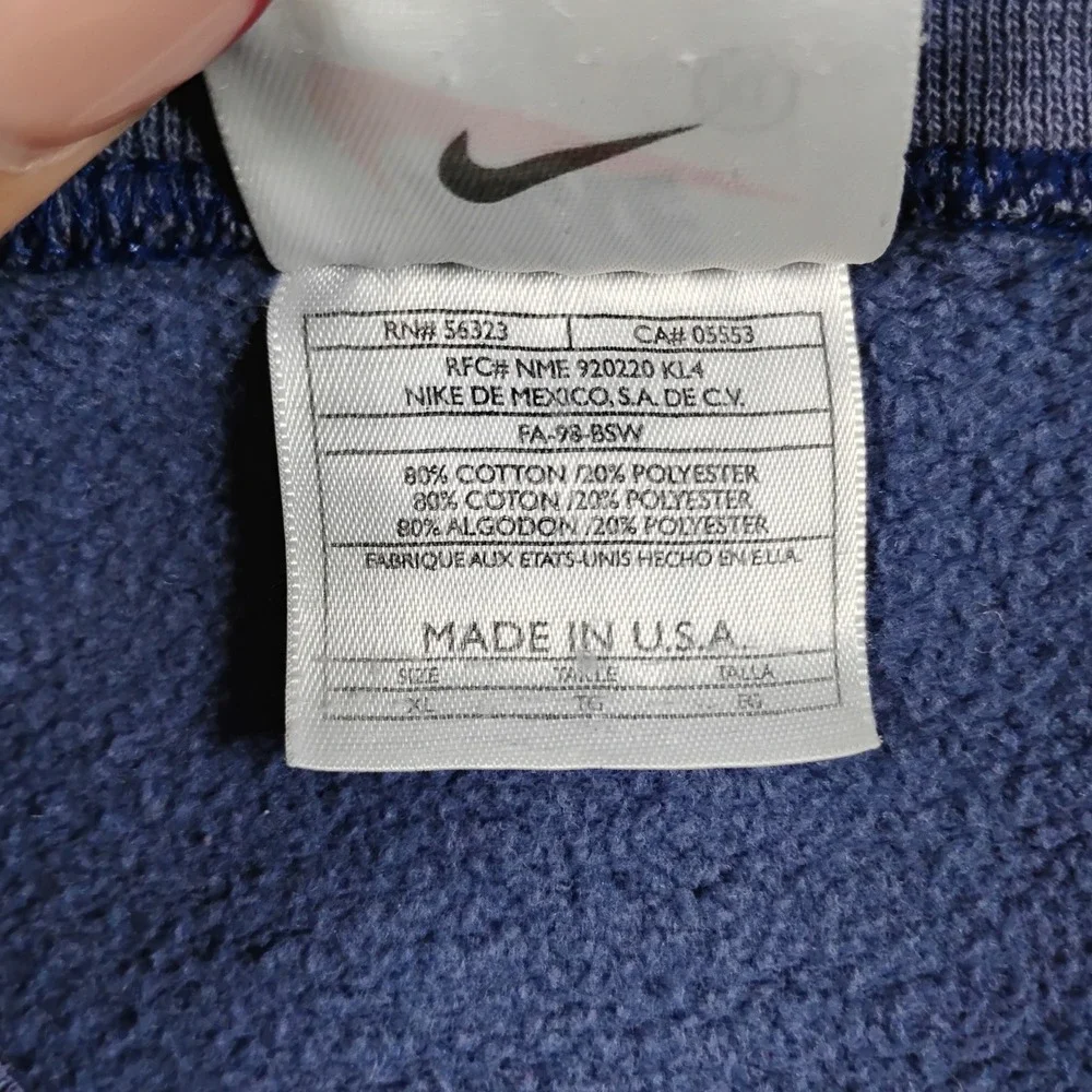 Vintage Nike Swoosh Crewneck Sweatshirt XL Blue Made‎ in USA 90s Distressed